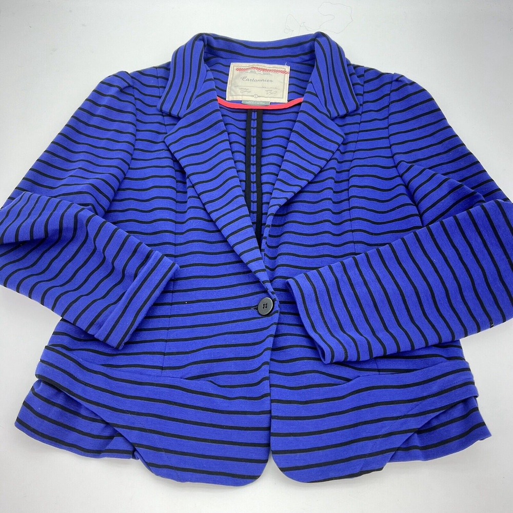 Anthropologie Cartonnier Blazer Jacket Womens Large Blue Black Long Sleeve